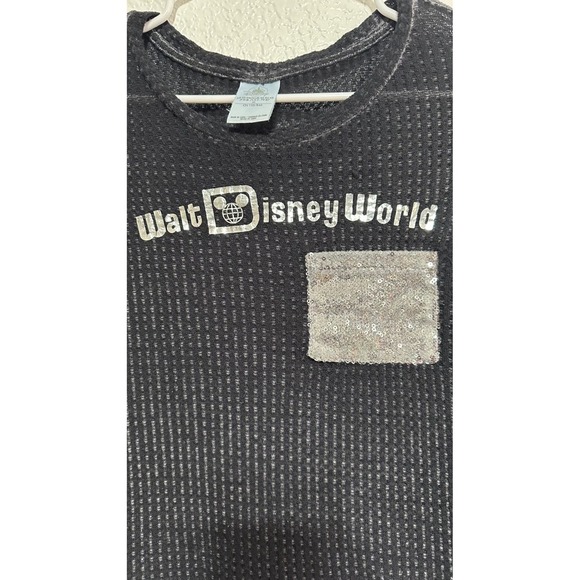 Walt Disney World Top Womens XS Black Gray Sequin Pocket Long Sleeve Shirt - Picture 2 of 6